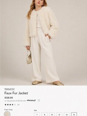 Nordstrom Habitual Girl Ivory Curly Faux Fur Jacket – Girls Size 16 NWOT $128